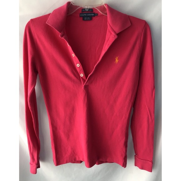 Polo Ralph Lauren Pink Long Sleeve The Skinny Polo Shirt Womens Size Small - Picture 1 of 5
